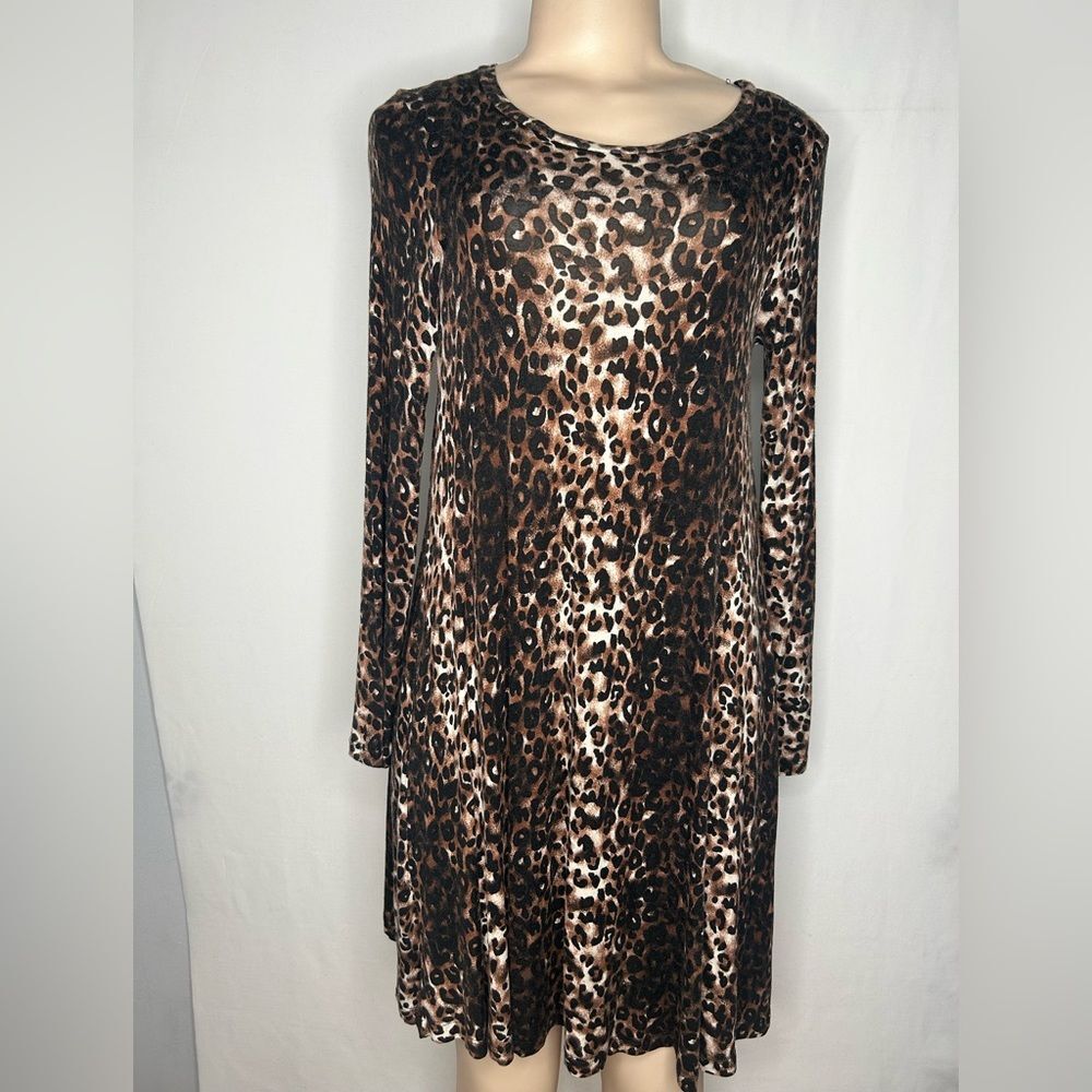 Derek Heart Leopard Print Women’s Long Sleeve Dress Animal Print .Size S